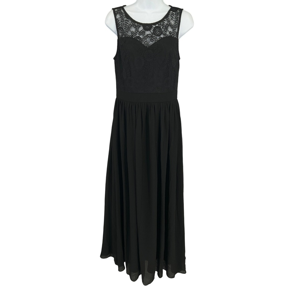 Dressystar Dress Black Maxi Dress Sz M Sleeveless Lace Bodice Party Cocktail
